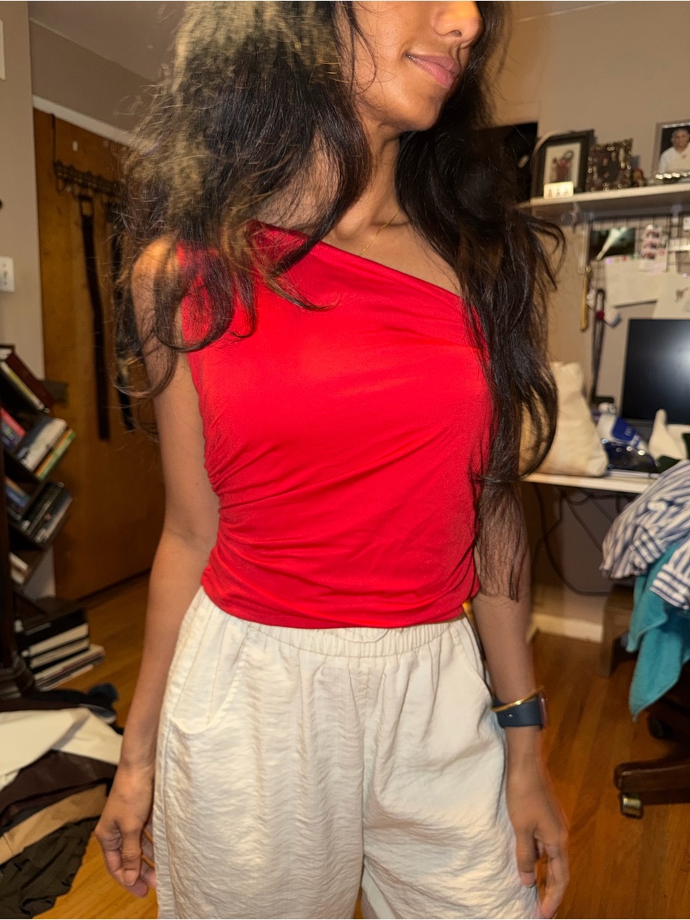 Amazon One-Shoulder Red Camisole